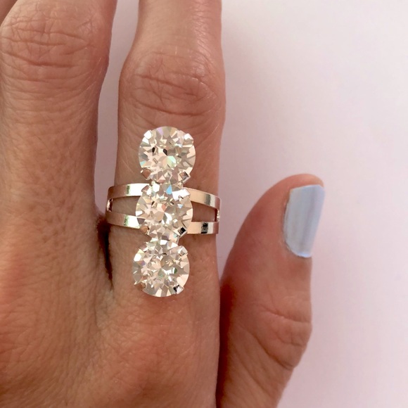 Crystal Silver Statement Ring - Picture 3 of 11